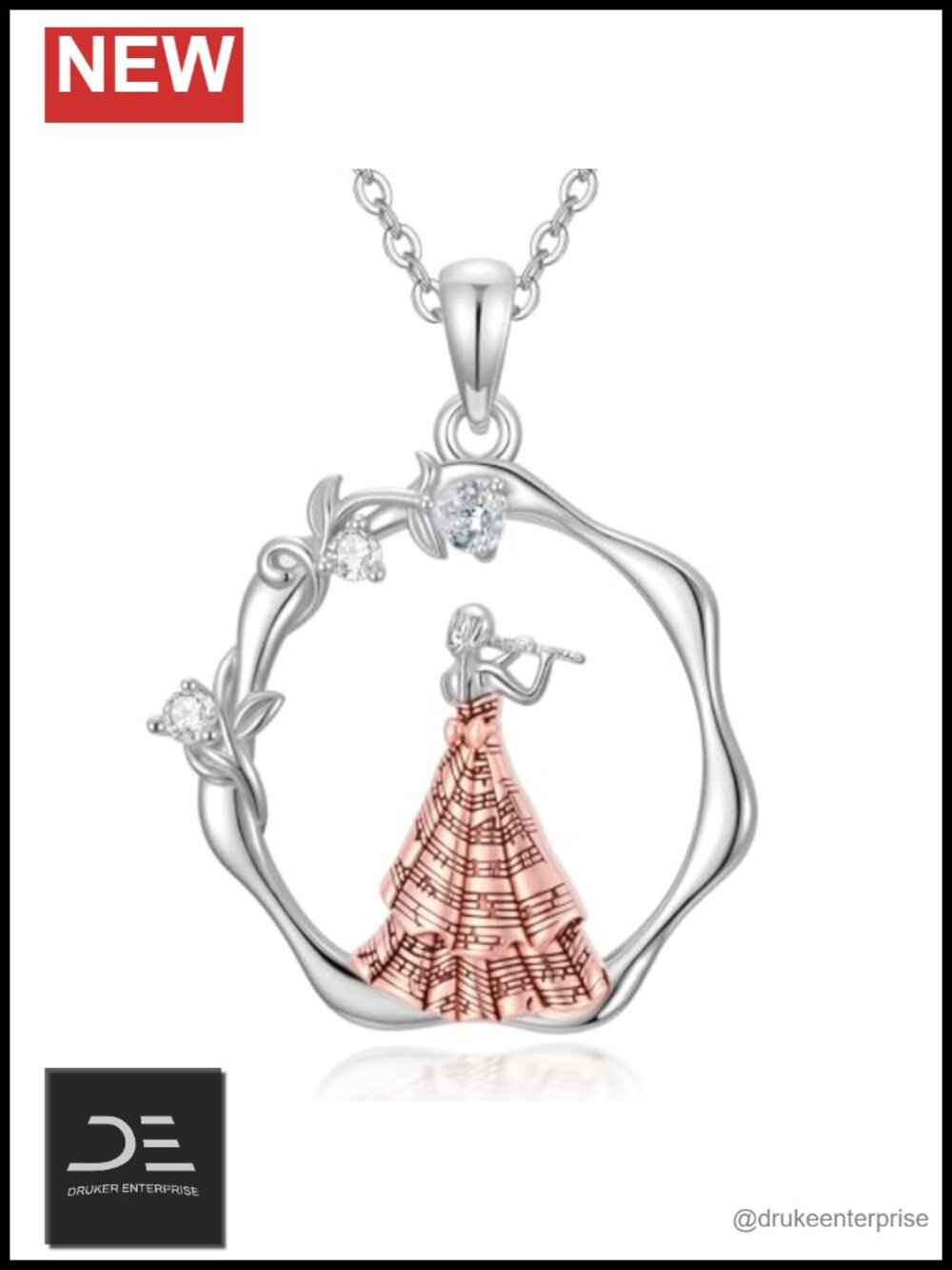 925 Sterling Silver Flute Pendant Necklace Music Lover Jewelry Gift for Women